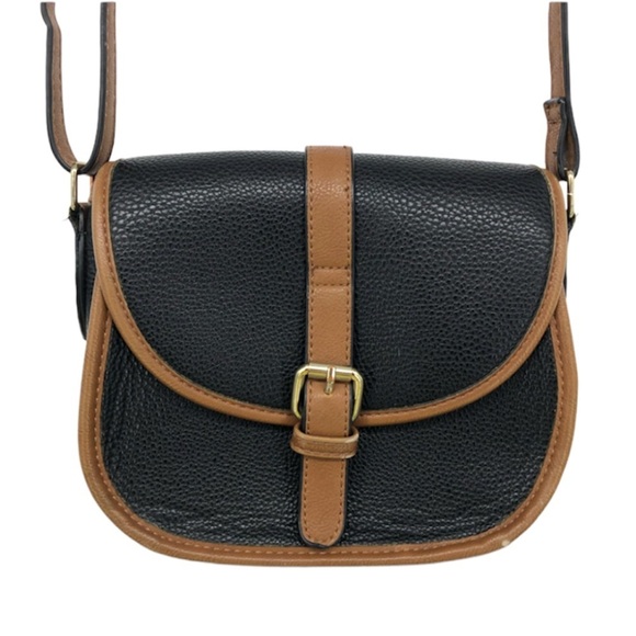 Jessica Faux Leather Black Brown Crossbody Retro Satchel Saddle Bag  w/ Buckle - Picture 1 of 16